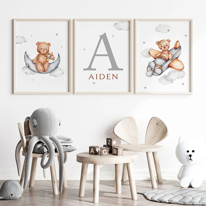 Watercolor Cute Teddy Bear and Rabbit Nursery Wall Art Posters and Prints Canvas Paintings Mural Pictures for Baby and Kids Room Watercolor Cute Teddy Bear and Rabbit Nursery Wall Art Posters and Prints Canvas Paintings Mural Pictures for Baby and Kids Room